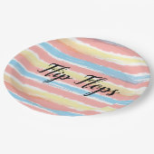 Teenslippers Typografie Geel Roze Blauwe Strepen Papieren Bordje (Gekanteld)