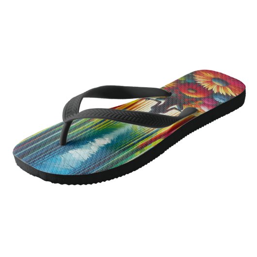 Teenslippers. Uniek kleurrijk bloembed ontwerp Teenslippers (Schuin)