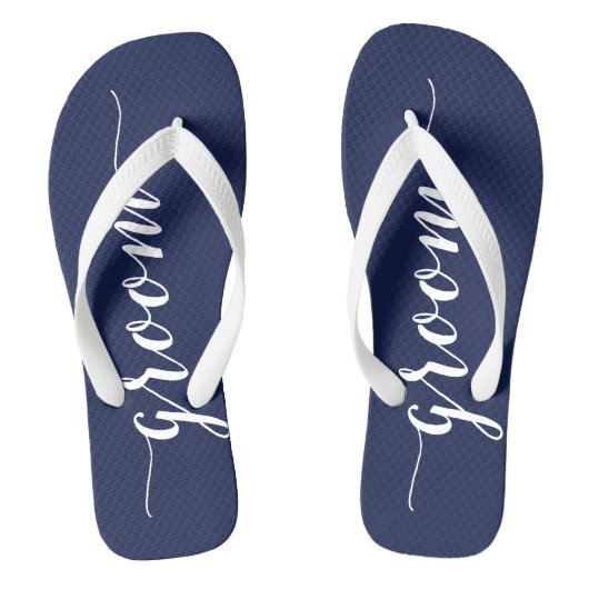 Teenslippers van de Groom Navy Blue Wedding Party (Voetbed)