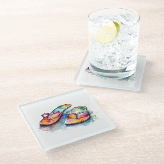 Teenslippers van het regenboogrif glazen onderzetter (Schuin)