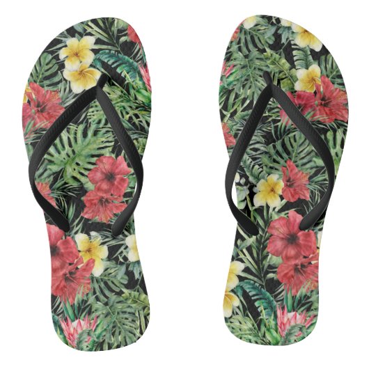 Teenslippers van het zwarte tropische flessenpatro (Voetbed)