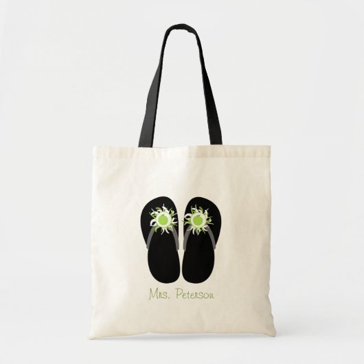 Teenslippers van leerkrachten met groene appel met tote bag (Voorkant)