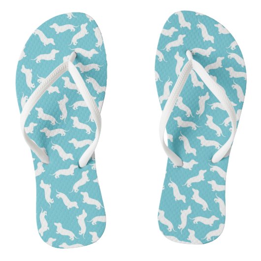 Teenslippers van Turquoise en White Dachshund (Voetbed)