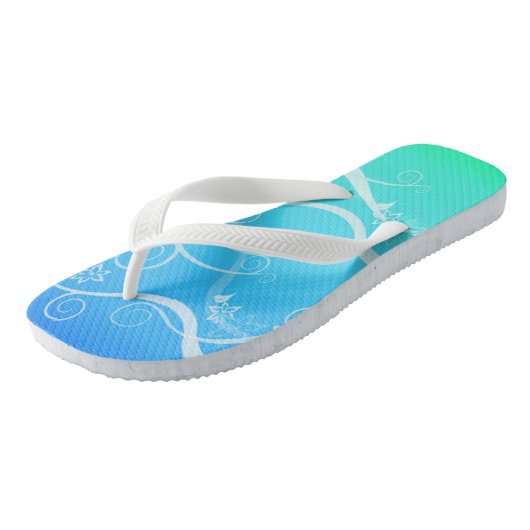 Teenslippers van Turquoise en White Swirls (Schuin)