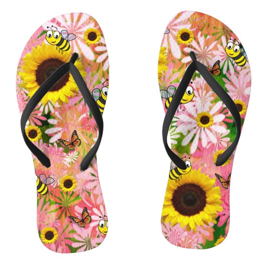 Teenslippers van zonnebloemen, bloemen, vlinderblo (Voetbed)