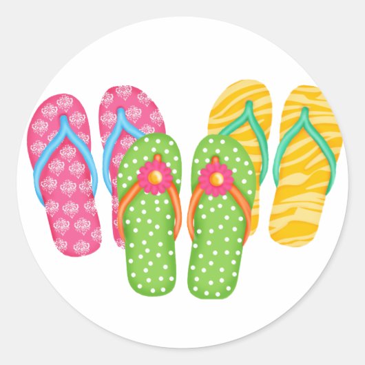 Teenslippers voor de zomer ronde sticker (Voorkant)