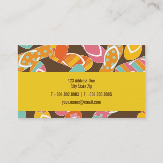 Teenslippers voor zomervakantie en vun kleurrijk s visitekaartje (Achterkant)