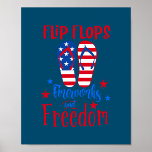 Teenslippers vuurwerk en de Amerikaanse vlag Freed Poster