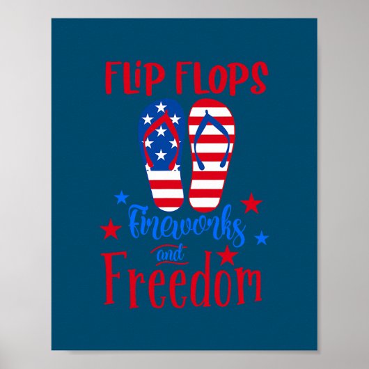 Teenslippers vuurwerk en de Amerikaanse vlag Freed Poster (Voorkant)
