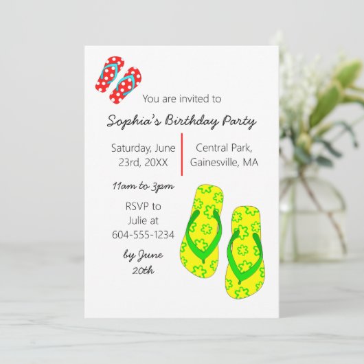 Teenslippers zomervakantiefeest kaart (Staand voorkant)