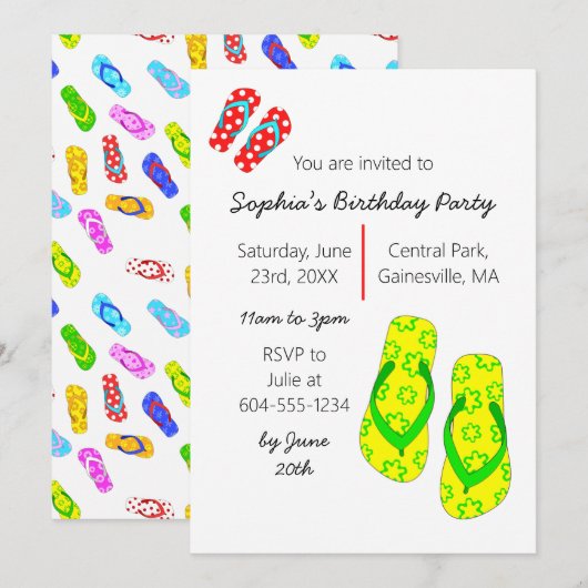 Teenslippers zomervakantiefeest kaart (Voorkant / Achterkant)