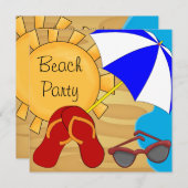 Teenslippers zonnebril strand verjaardagsfeestje kaart (Voorkant / Achterkant)
