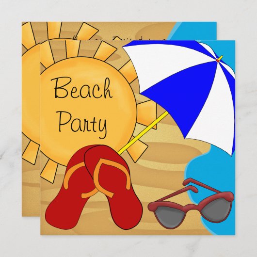 Teenslippers zonnebril strand verjaardagsfeestje kaart (Voorkant / Achterkant)