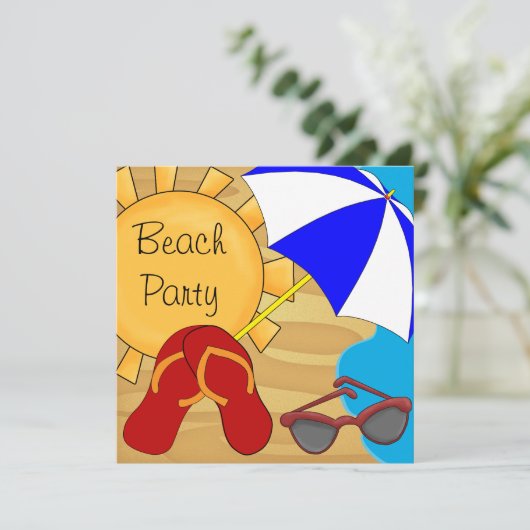 Teenslippers zonnebril strand verjaardagsfeestje kaart (Staand voorkant)