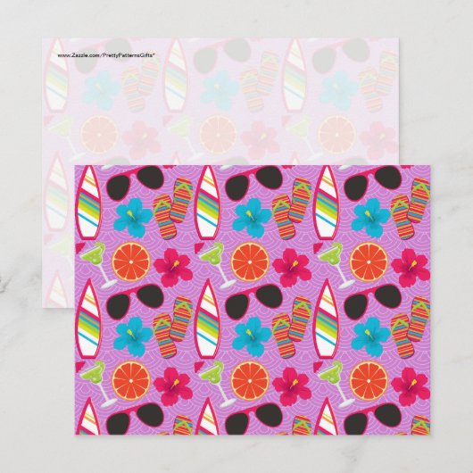 Teenslippers Zonnebrillen Beachball Paars Briefkaart (Voorkant / Achterkant)