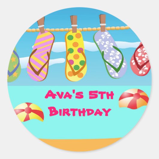 Teenslippers Zwembad Verjaardagsfeestje Favoriet L Ronde Sticker (Voorkant)