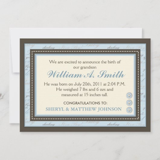 Teeny Toes BLU-aankondigingskaart Aankondiging (Achterkant)