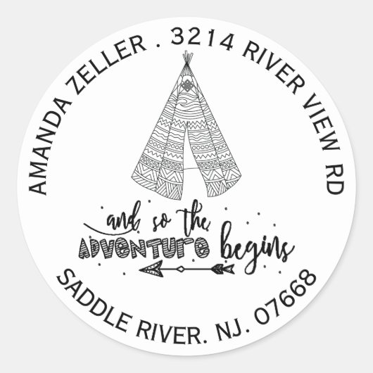 Teepee Adventure Baby shower Retouradreslabel Ronde Sticker (Voorkant)