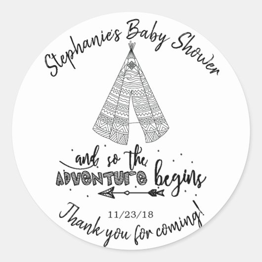 Teepee Adventure Boys Baby shower Favor Sticker (Voorkant)