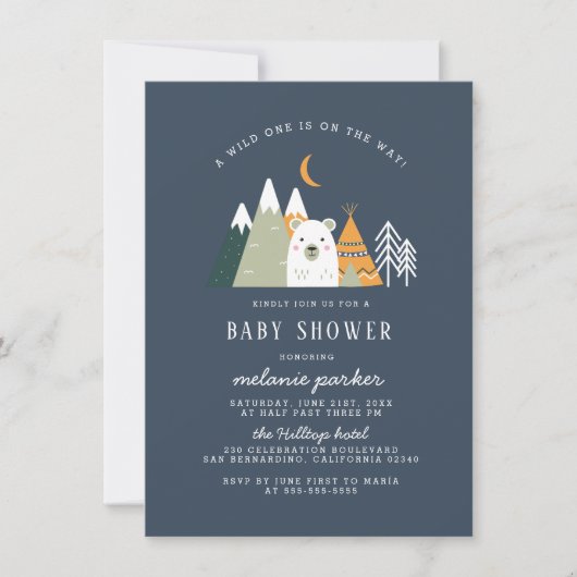 Teepee & Bergen Wilde Eén Beer Baby Shower Kaart (Voorkant)