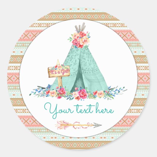 TeePee Boho Stam TeePee Favor Cadeau Bedankt Ronde Sticker (Voorkant)