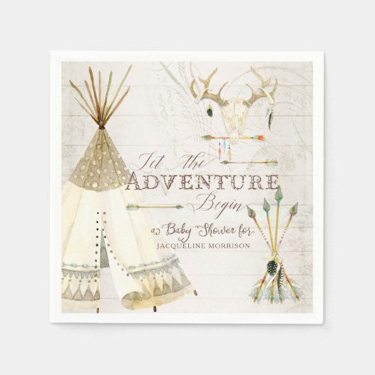Teepee Boho Tribal Deer Antler Boy Baby shower Servet (Voorkant)