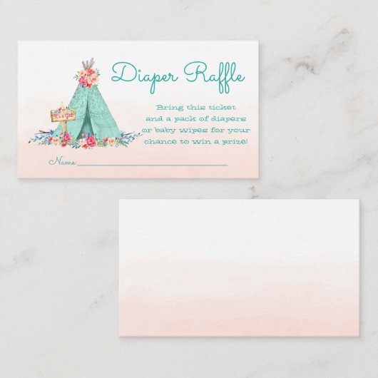 Teepee Diaper Raffle Tickets Informatiekaartje (Voorkant / Achterkant)