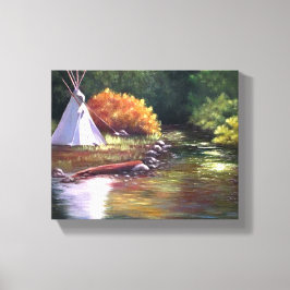 TeePee door de rivier Canvas Afdruk