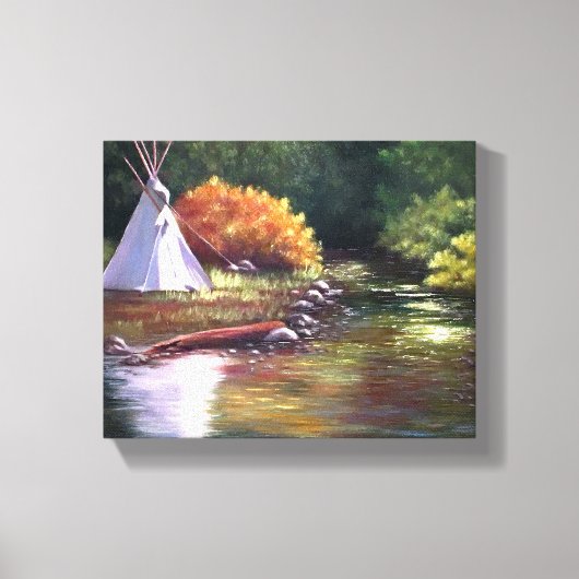 TeePee door de rivier Canvas Afdruk (Voorkant)