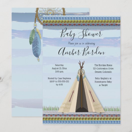 TeePee Dreamweaver Tribal Theme Boy Baby shower Kaart (Voorkant / Achterkant)