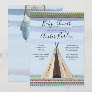 TeePee Dreamweaver Tribal Theme Boy Baby shower Kaart