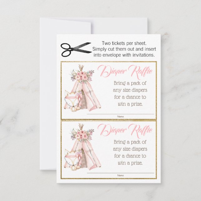 TeePee Fox Boho Tribal Diaper Raffle Tickets (Voorkant)
