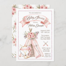 TeePee Fox Girl Tribal Baby Shower Uitnodigingen