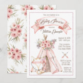 TeePee Fox Tribal Baby Girl Douche Uitnodigingen (Voorkant / Achterkant)