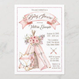 TeePee Fox Tribal Baby Girl Douche Uitnodigingen