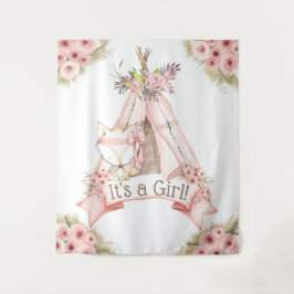 Teepee Fox Tribal Baby shower Achtergrond Wandkleed