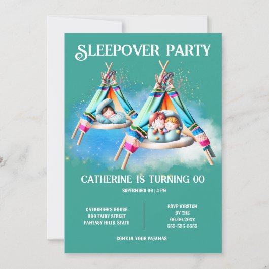 Teepee glamping sleepover sluimerpartij kinder ple kaart (Voorkant)