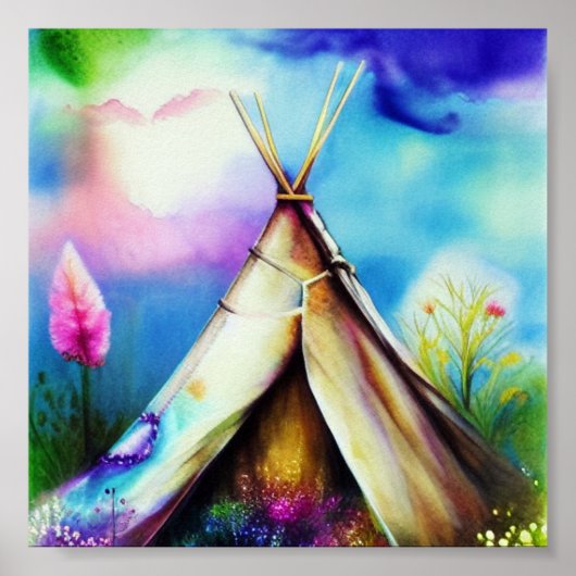 Teepee inkt en water kunst poster (Voorkant)