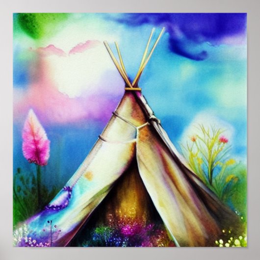 Teepee inkt en water kunst poster (Voorkant)