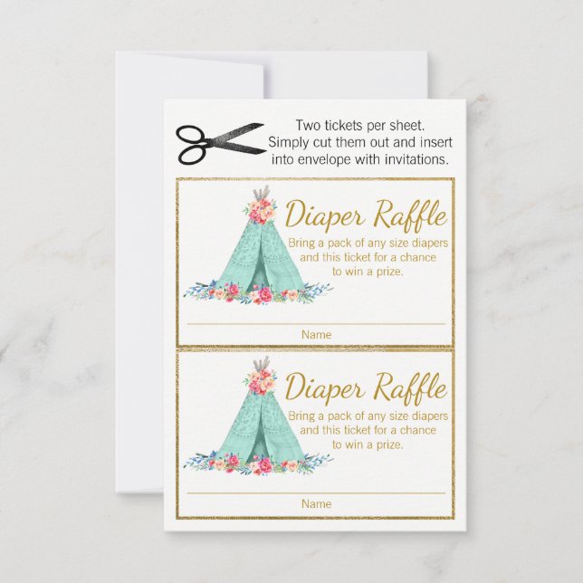 TeePee Luier Raffle Tickets voor Meisjes (Voorkant)