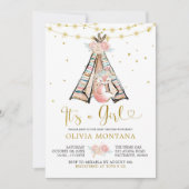 Teepee Pink Floral Fox Baby shower Uitnodiging (Voorkant)