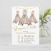 Teepee Pink Floral Girl Sleepover Party Invitation Kaart (Staand voorkant)