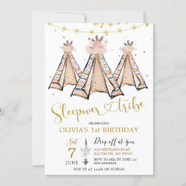 Teepee Pink Floral Girl Sleepover Party Invitation Kaart