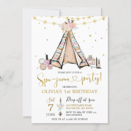 Teepee Pink Floral Girl Spa-Jama Party Uitnodiging
