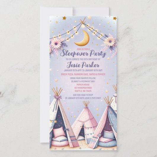 Teepee slaapfeest logeerpartij digitale uitnodigin save the date (Voorkant)