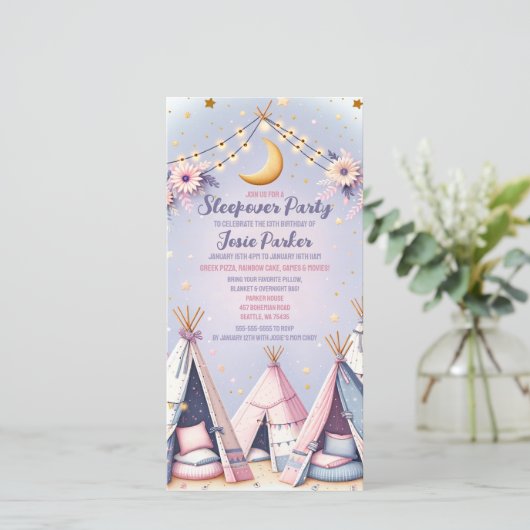 Teepee Sleepover Slumber Party Digitale Uitnodigin Save The Date (Staand voorkant)