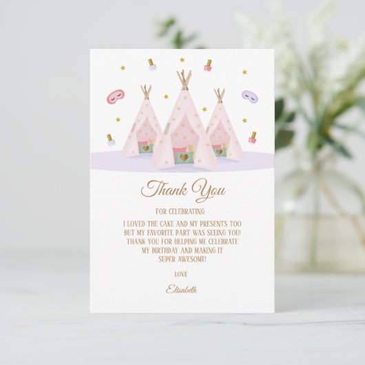 Teepee Spa Verjaardagsfeest Bedankkaart (Staand voorkant)