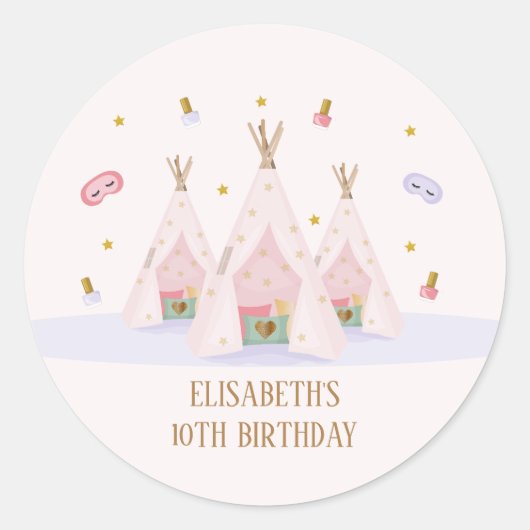 Teepee Spa Verjaardagsfeest Ronde Sticker (Voorkant)