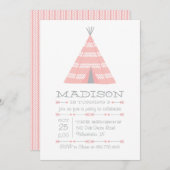 TeePee Tent Birthday Party Invite voor kinderen Kaart (Voorkant / Achterkant)