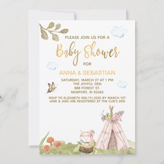 ** Teepee Tent Boho Fox Woodland Forest Kaart (Achterkant)